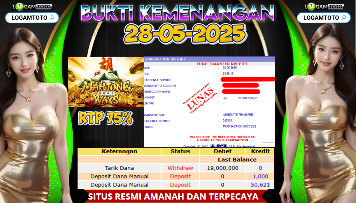 SELAMAT KEPADA MEMBER SETIA LOGAMTOTO BERHASIL JACKPOT DI PERMAINAN SLOT MAHJONG WAYS